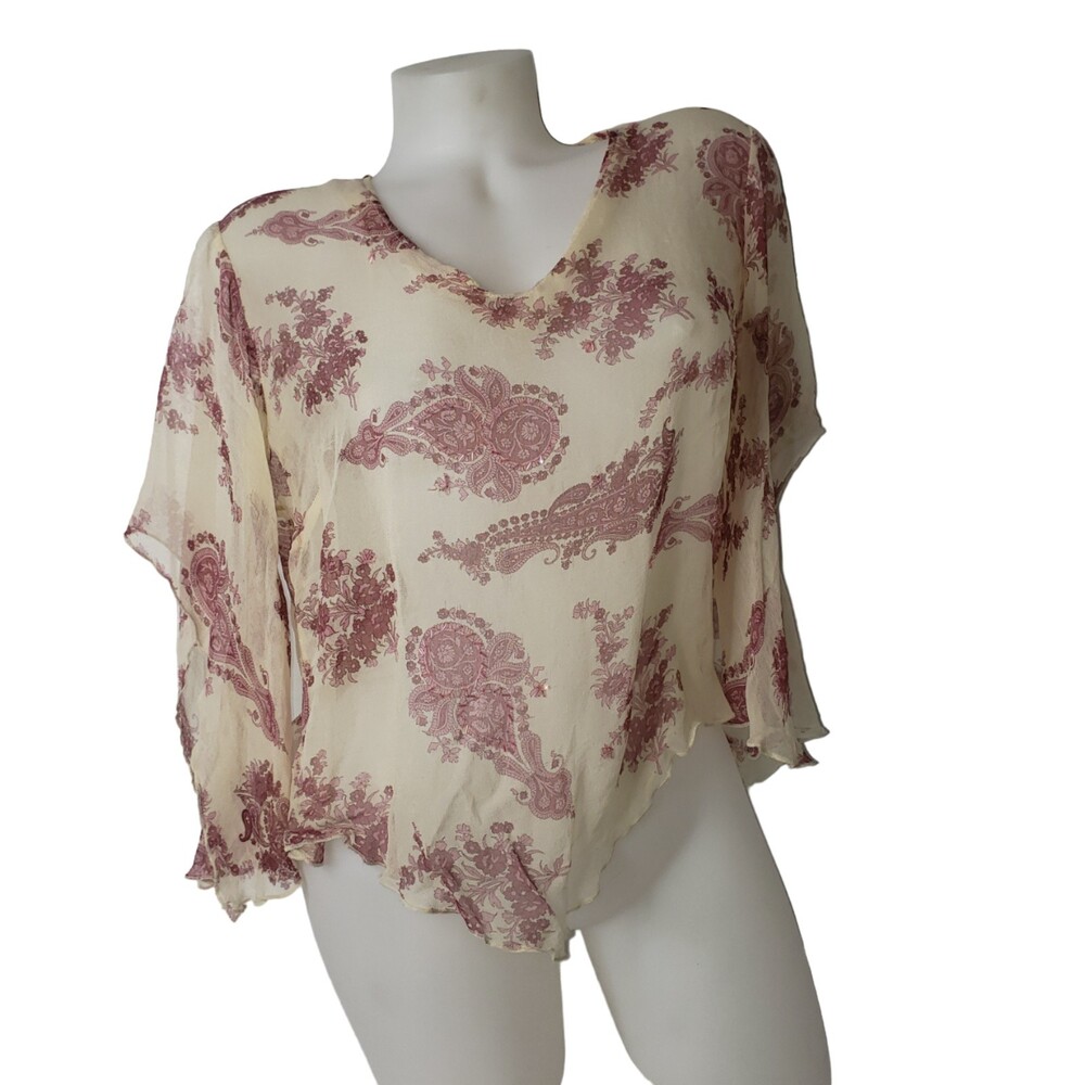 TESS Cream with Red Paisley Sheer Silk Top Size 8